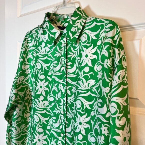 Maje Green White Floral Print Silk Button Down Blouse Size 3 (US L) - Picture 3 of 13